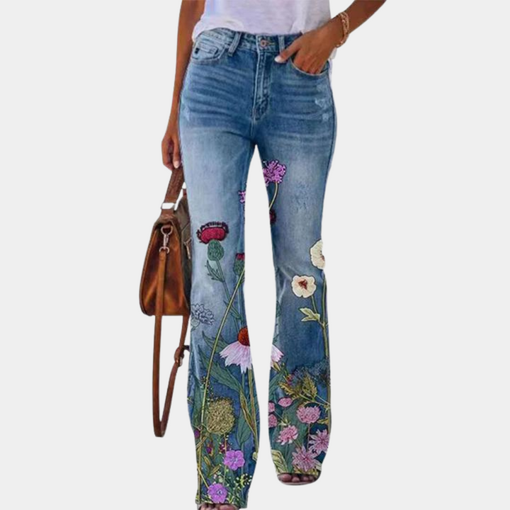 Damen Sommerjeans mit Blumenmuster
