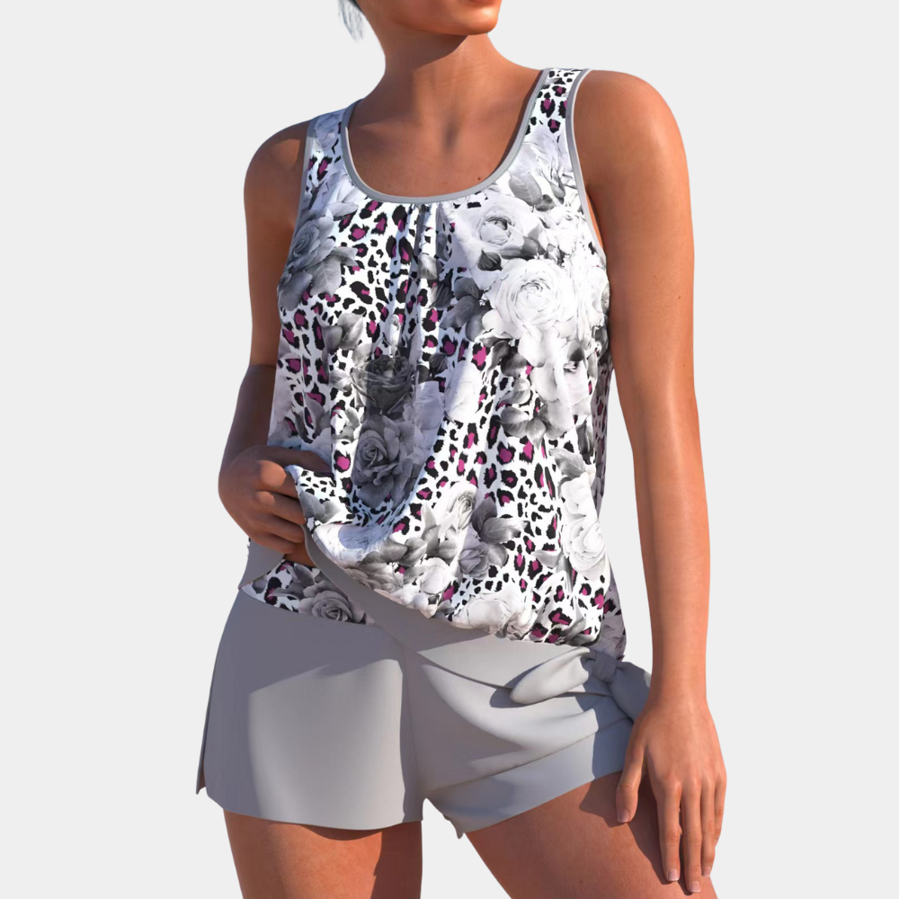 Badeanzug mit integriertem Shorts und verspieltem Print
