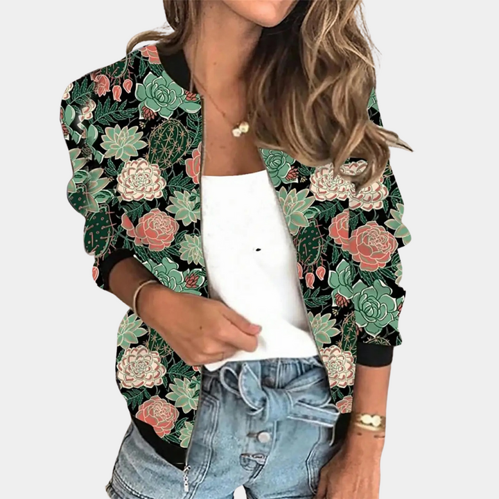 Floral gemusterte Damenjacke  Sportlicher Stil für Frühling und Sommer