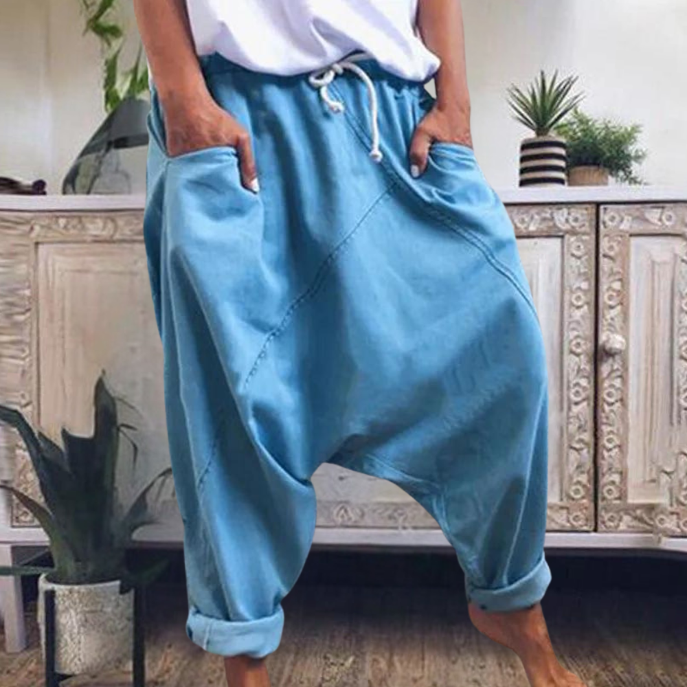 Damen Sommerhose mit Kordelzug und Taschen