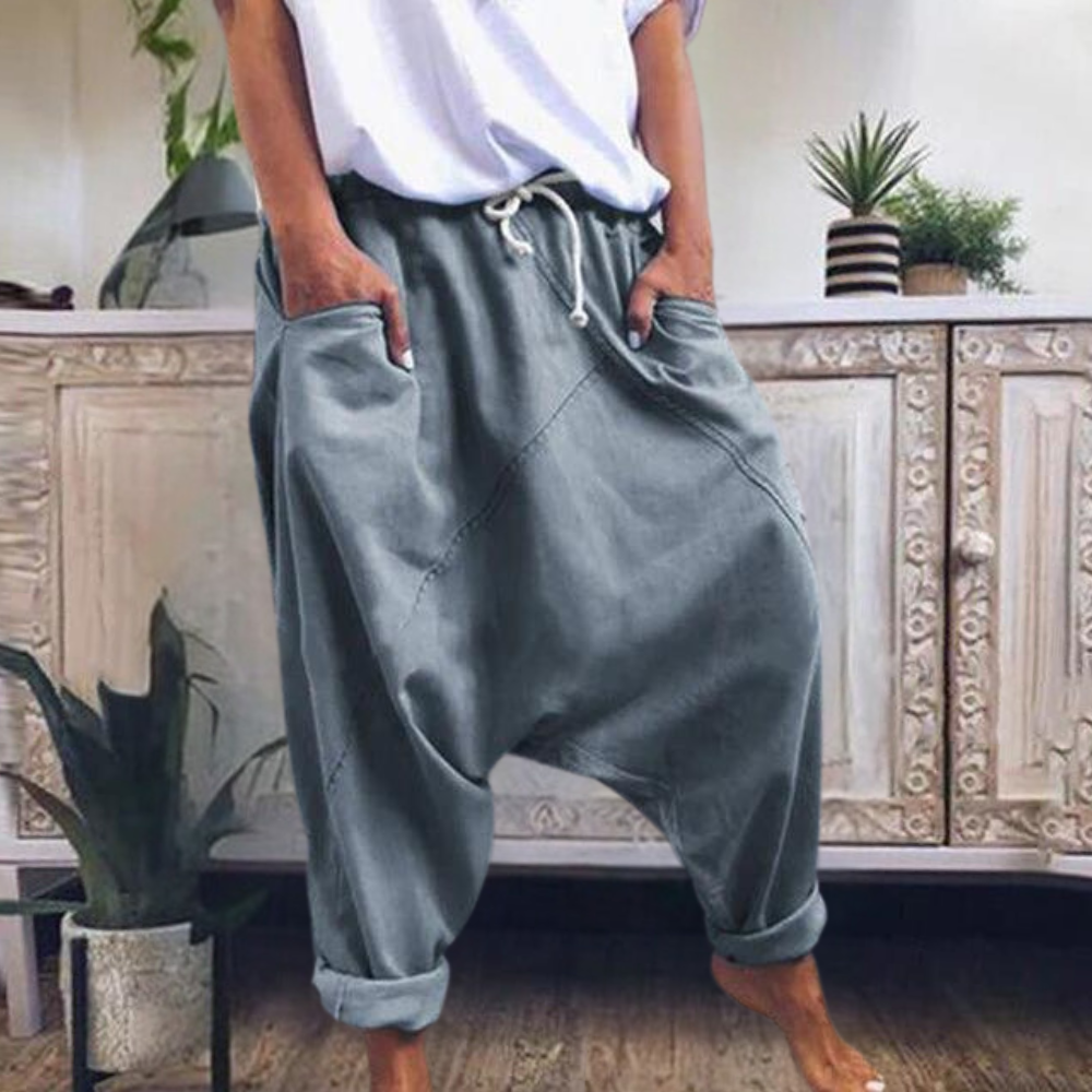 Damen Sommerhose mit Kordelzug und Taschen