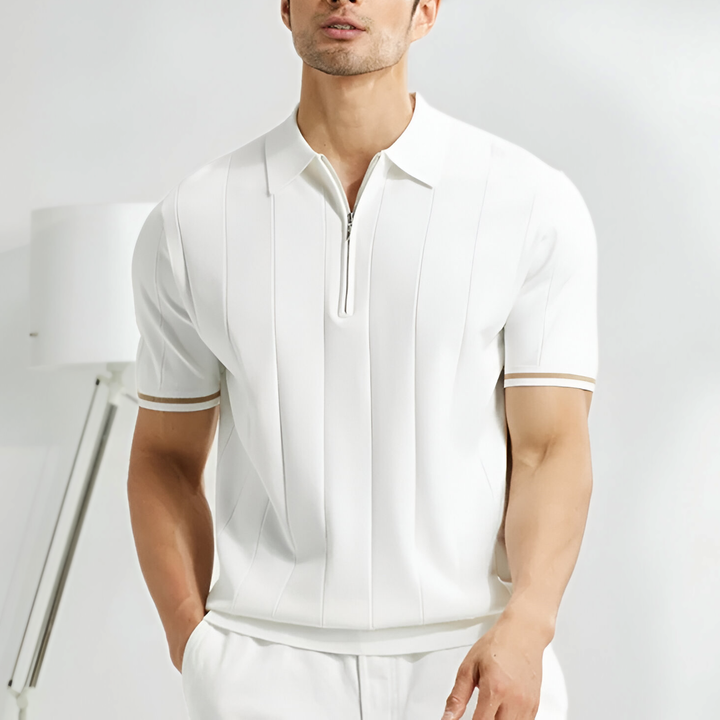Herren Sommer Polo-Shirt mit halbem Reißverschluss und kurzen Ärmeln