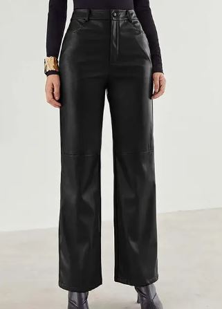 Damen High-Waist-Hose aus veganem Leder