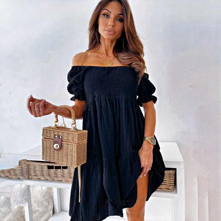 Damen Sommer Minikleid mit Puffärmeln und ausgestelltem Rock