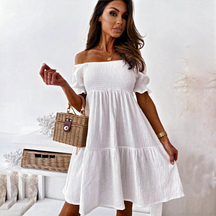 Damen Sommer Minikleid mit Puffärmeln und ausgestelltem Rock