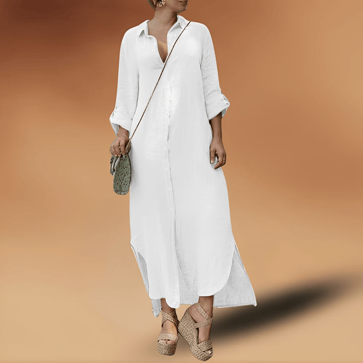 Damen Hemdkleid aus Leinen mit langen Ärmeln und Knopfleiste