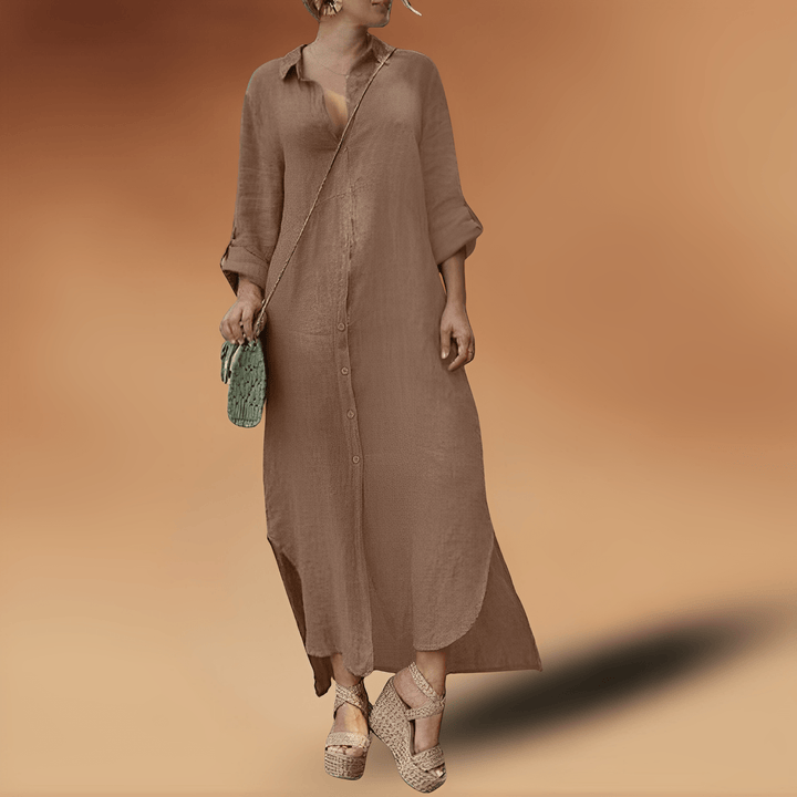 Damen Hemdkleid aus Leinen mit langen Ärmeln und Knopfleiste