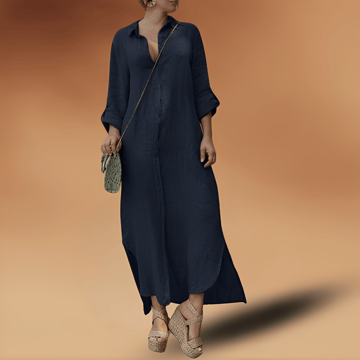 Damen Hemdkleid aus Leinen mit langen Ärmeln und Knopfleiste