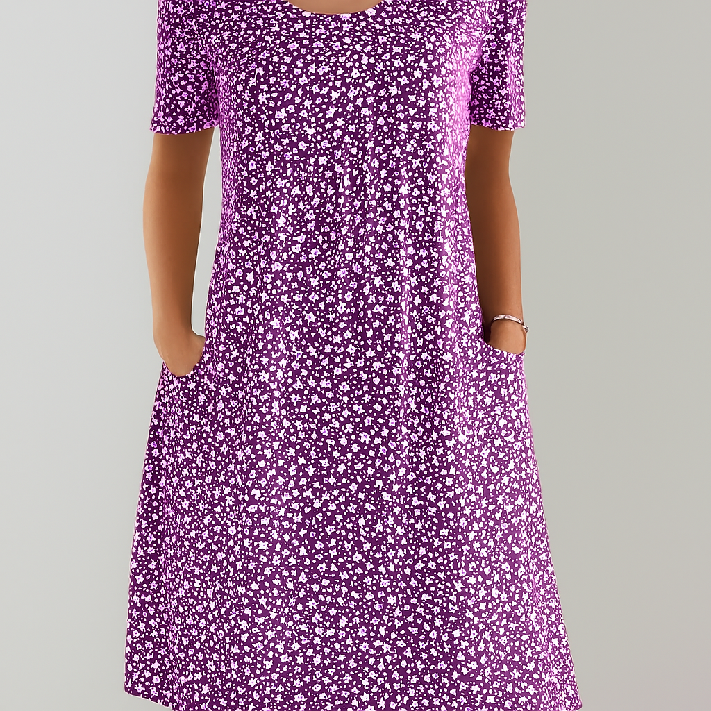 Blumiges Midikleid mit hoher Taille und Taschen