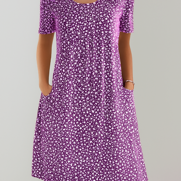 Blumiges Midikleid mit hoher Taille und Taschen