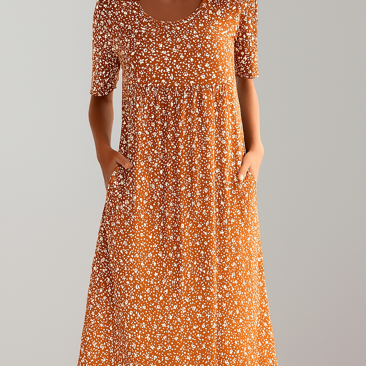 Blumiges Midikleid mit hoher Taille und Taschen