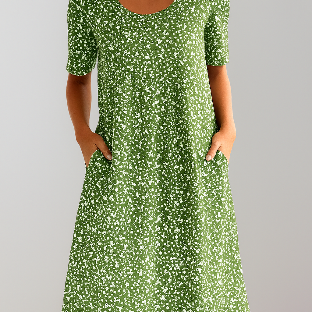 Blumiges Midikleid mit hoher Taille und Taschen