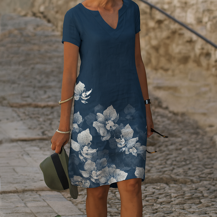 Lässiges Kleid mit V-Ausschnitt für Damen