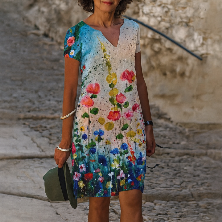 Lässiges Kleid mit V-Ausschnitt für Damen