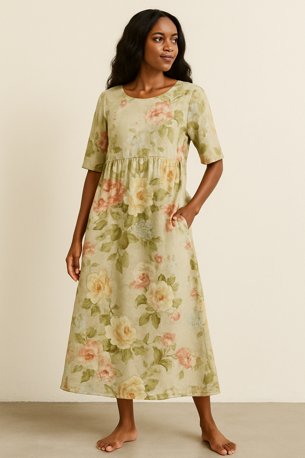 Midi-Kleid in Khaki für Damen