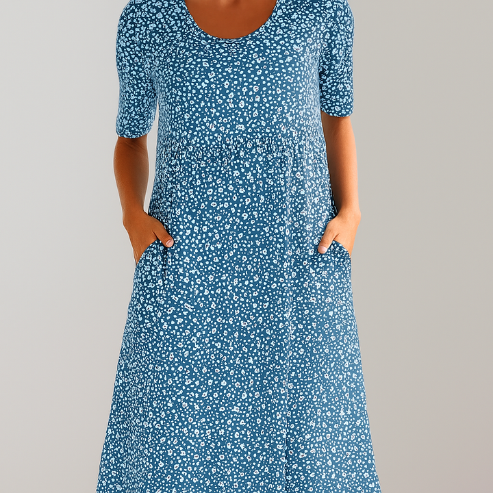 Blumiges Midikleid mit hoher Taille und Taschen