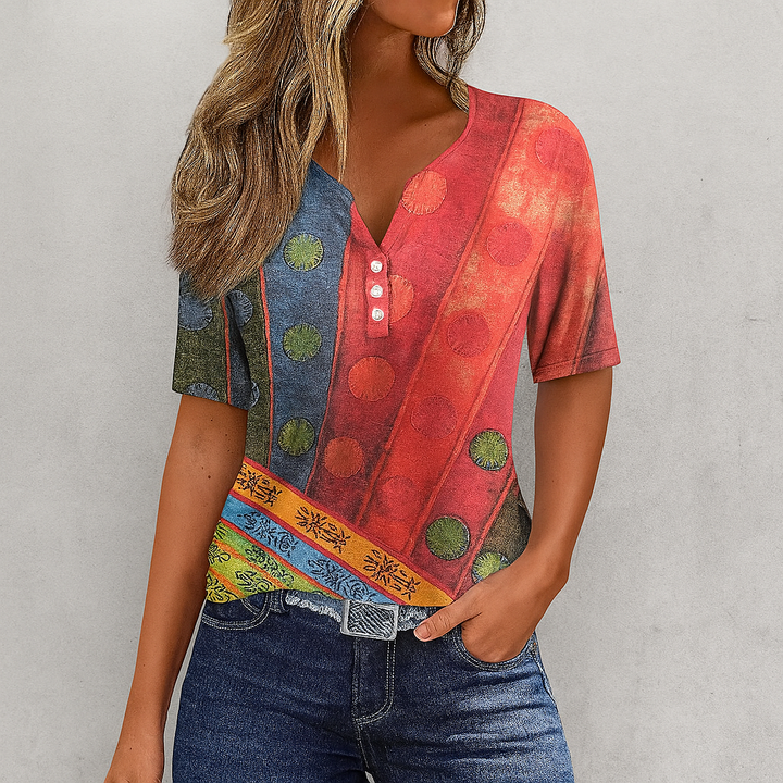 Weiches gestreiftes T-Shirt mit V-Ausschnitt