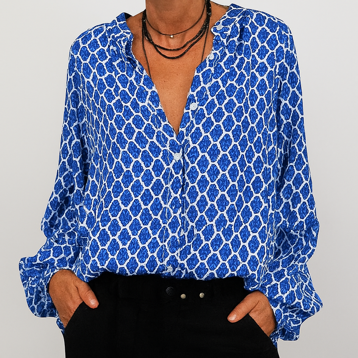 Elegante Bluse mit V-Ausschnitt und Print
