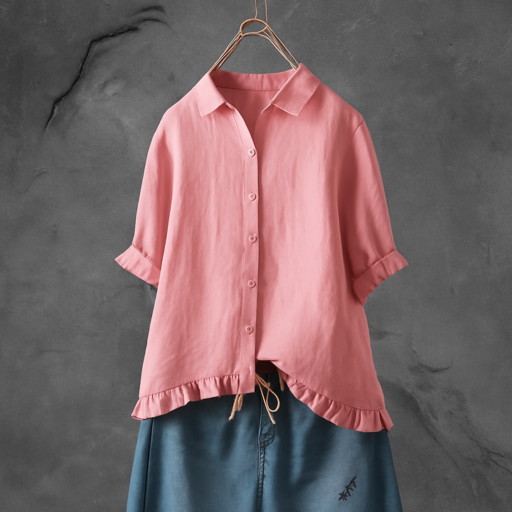 Baumwollbluse mit Knopfleiste und gerüschtem Saum