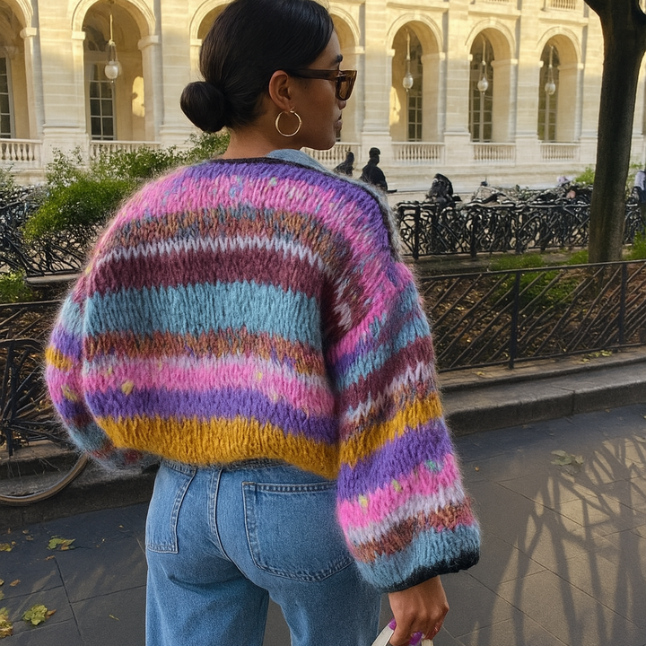 Gestreifter Cardigan mit offener Vorderseite für Damen