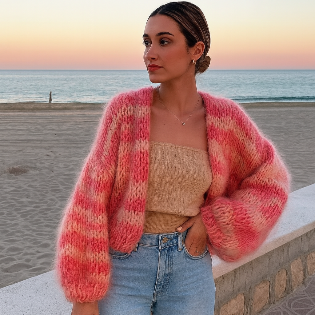 Gestreifter Cardigan mit offener Vorderseite für Damen