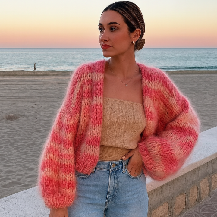 Gestreifter Cardigan mit offener Vorderseite für Damen