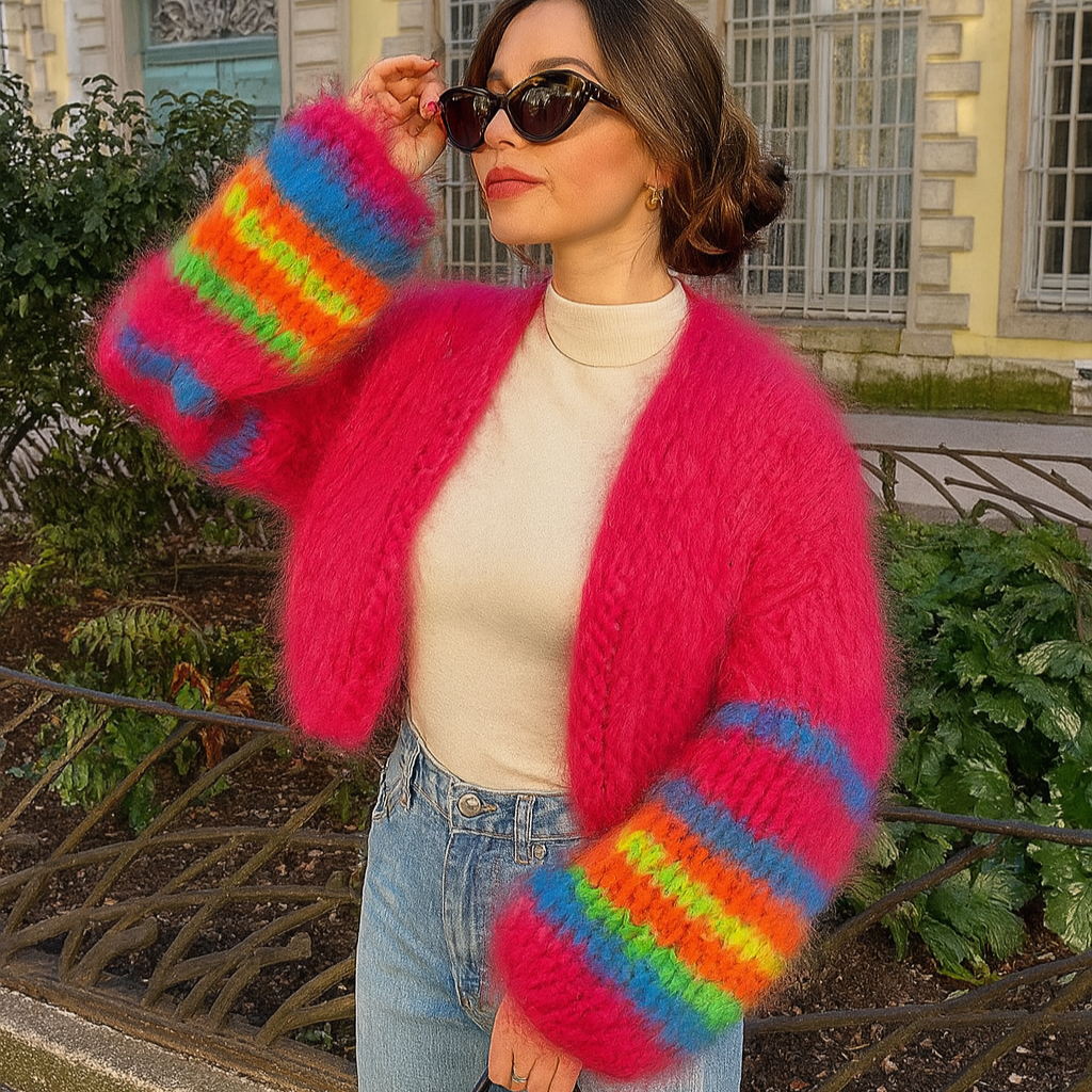 Gestreifter Cardigan mit offener Vorderseite für Damen