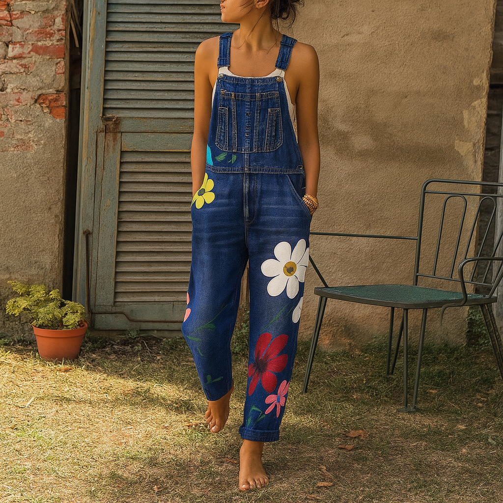 Stylischer Jeans-Overall mit Blumenmuster