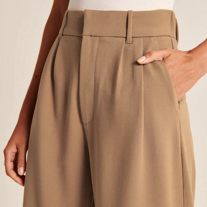 Hose mit hoher Taille, Bundfalten und Knopfverschluss