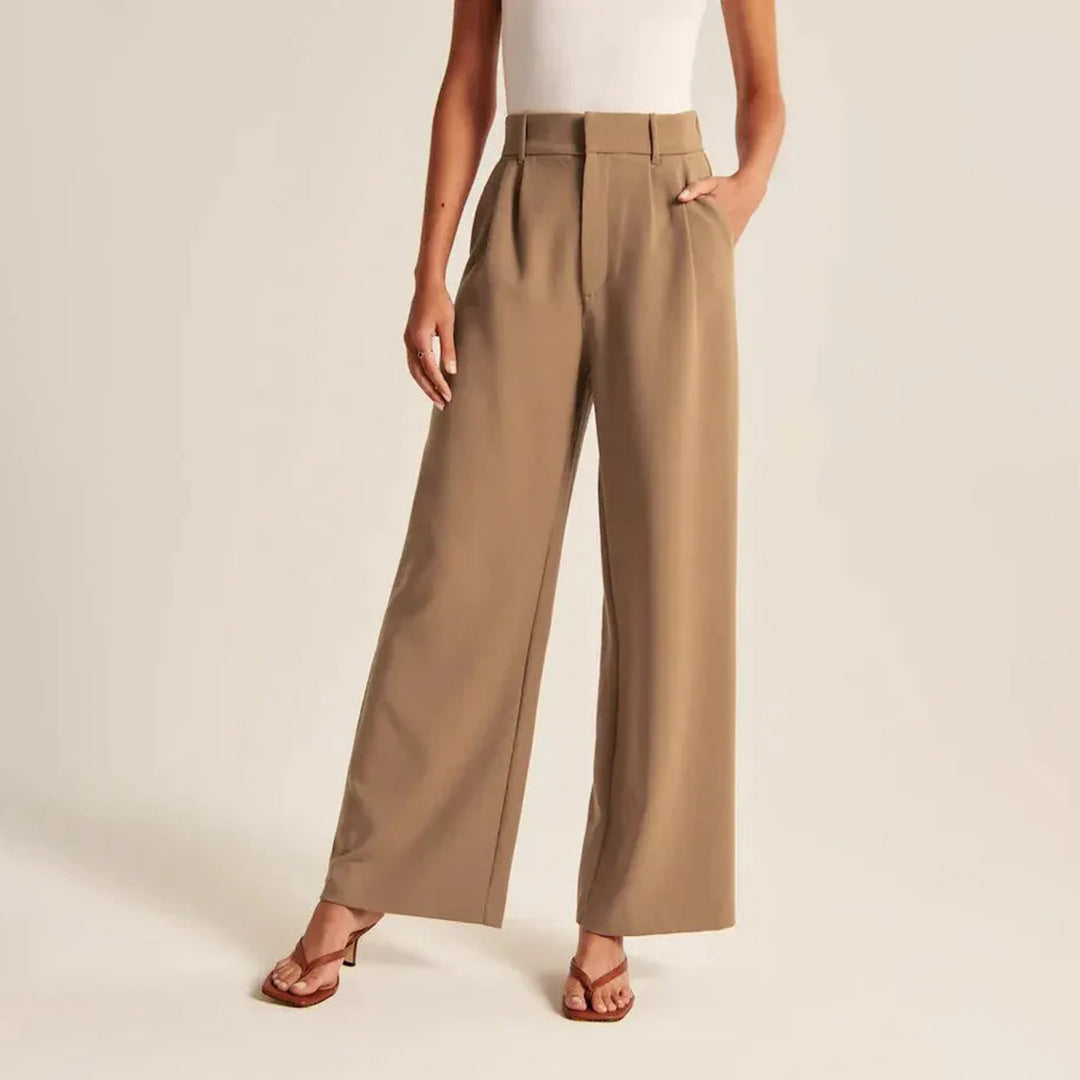 Hose mit hoher Taille, Bundfalten und Knopfverschluss