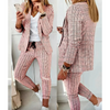 Damen Langarm karierter Blazer und Hosen Set