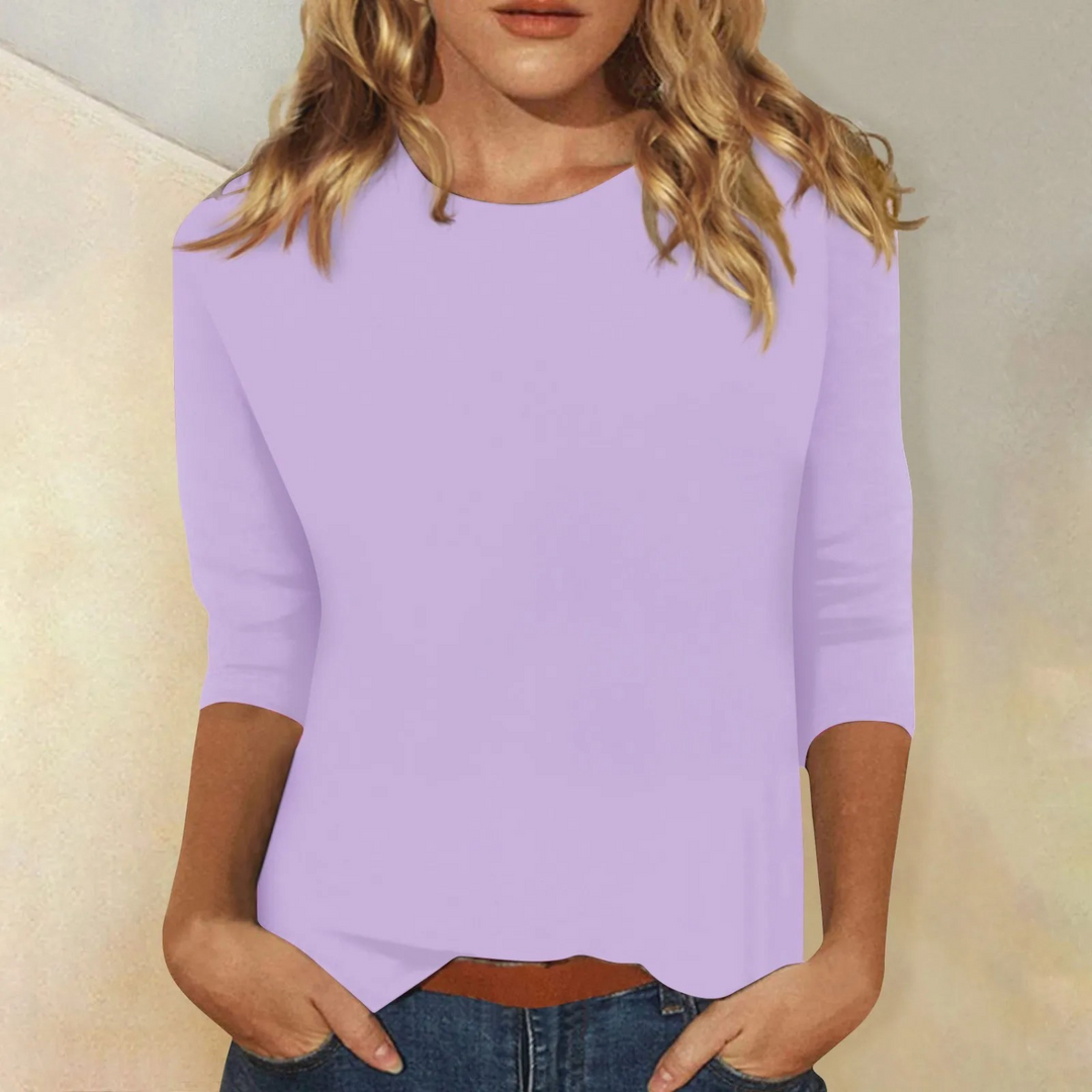 Damen Sommer T Shirt mit Rundhalsausschnitt und Dreiviertelärmeln