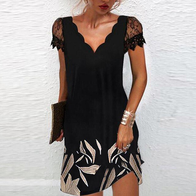 Damen Mini Kleid mit V-Ausschnitt und kurzen Ärmeln