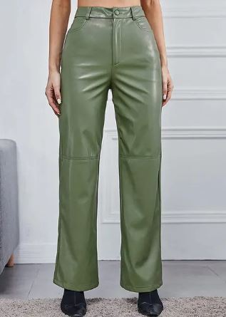 Damen High-Waist-Hose aus veganem Leder