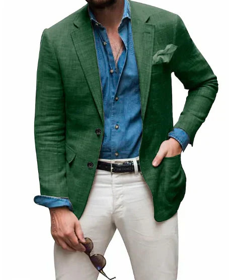 Herren Leinenblazer mit fallendem Revers und Knopfverschluss