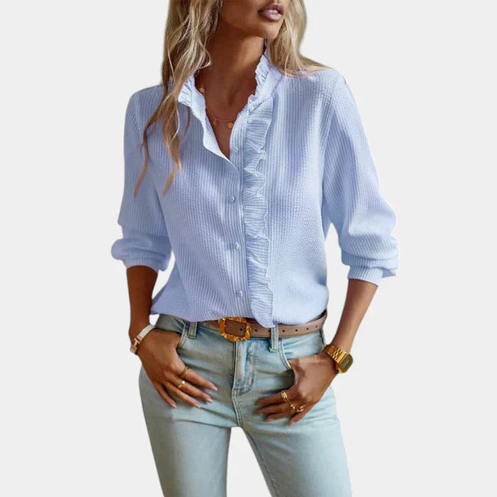 Gestreifte Damenbluse mit Rüschen und elegantem Knopfverschluss