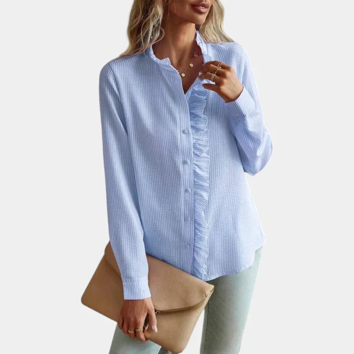 Gestreifte Damenbluse mit Rüschen und elegantem Knopfverschluss