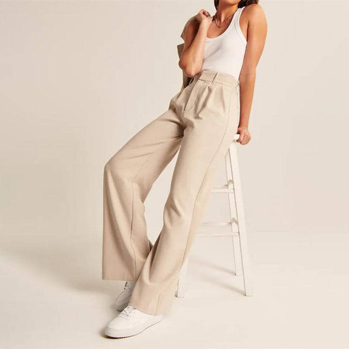 Hose mit hoher Taille, Bundfalten und Knopfverschluss