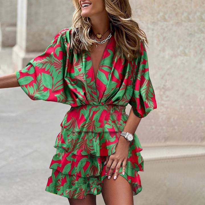 Minikleid mit V-Ausschnitt und geometrischem Print