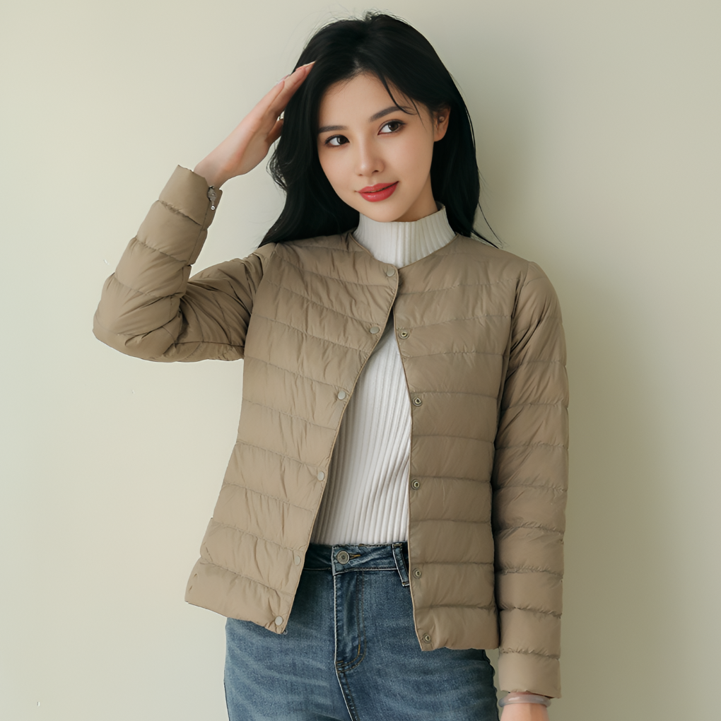 Kragenlose, tragbare Daunenjacke für Frühling und Winter