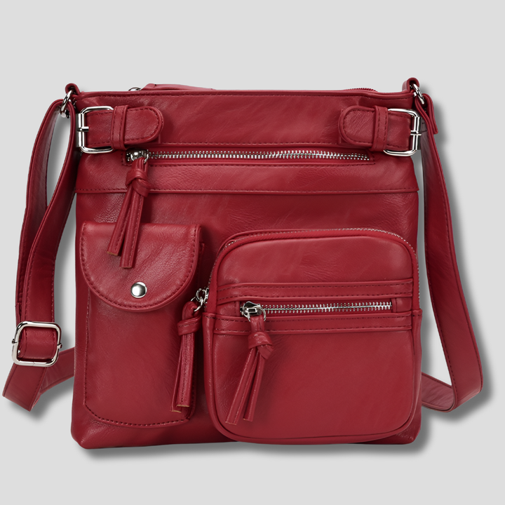 Damen-Umhängetasche aus Leder mit mehreren Fächern