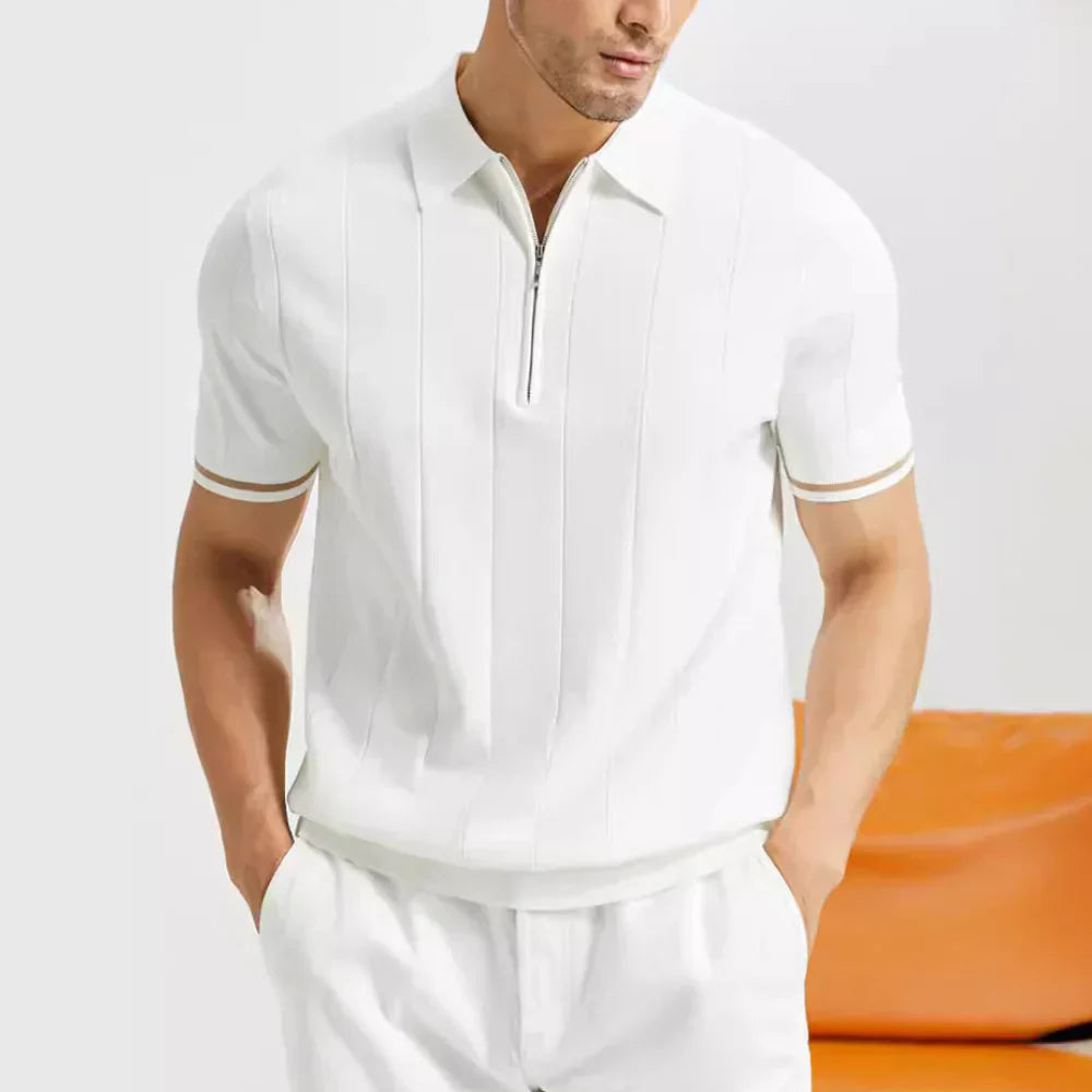 Herren Sommer Polo-Shirt mit halbem Reißverschluss und kurzen Ärmeln