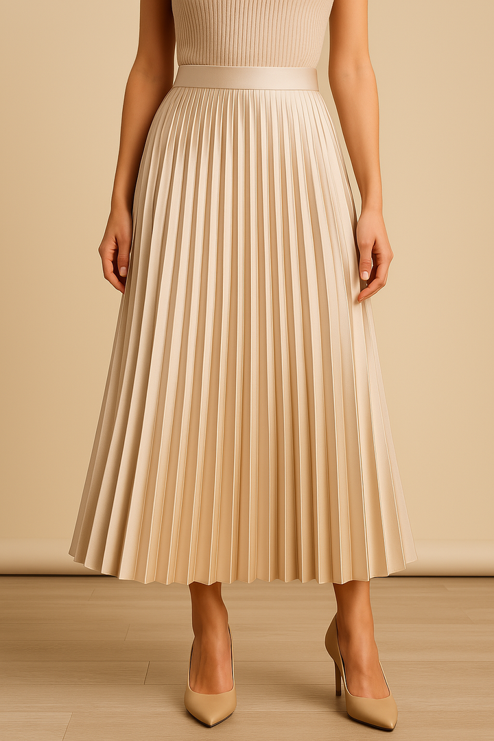 Satiniert plissierter Midirock mit hoher Taille