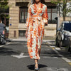 Damen Sommer-Midi-Kleid mit V-Ausschnitt und langen Ärmeln