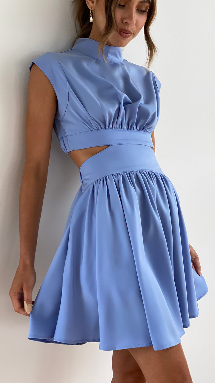 Damen Sommer Minikleid mit Falten und hohem Ausschnitt