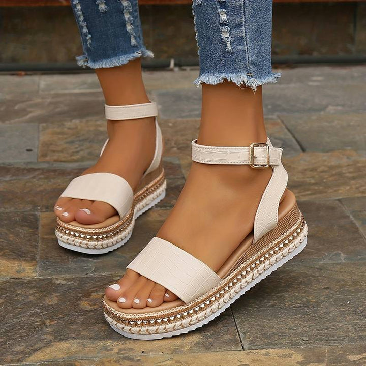 Damen Sommer Sandalen mit verstellbarem Knöchelriemen