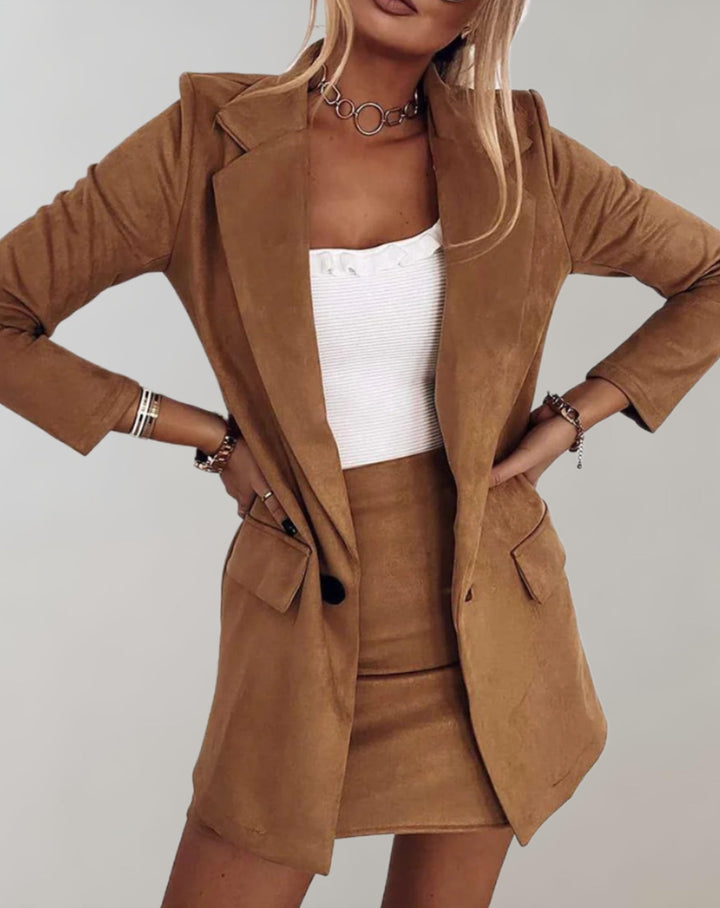 Damen Blazer und Minirock Set mit Reverskragen