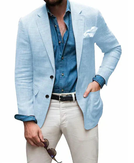 Herren Leinenblazer mit fallendem Revers und Knopfverschluss