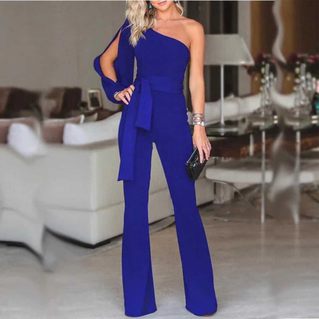 Damen Sommer-Jumpsuit mit einseitigem Schulter-Ausschnitt