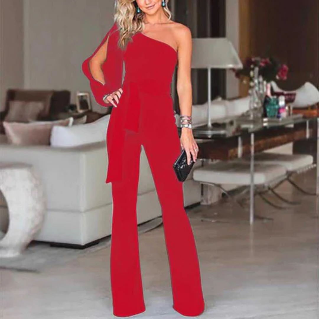 Damen Sommer-Jumpsuit mit einseitigem Schulter-Ausschnitt